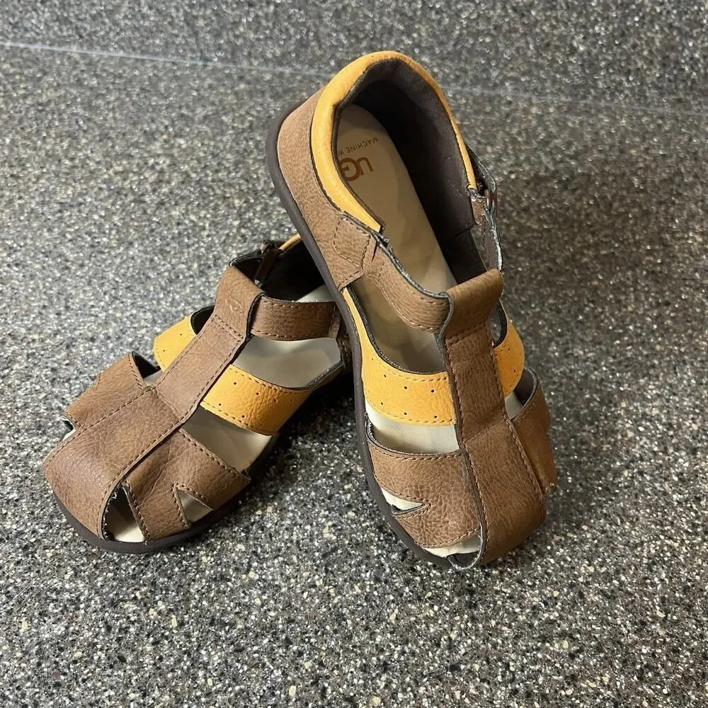 UGG Fisherman Sandal Little Kids 12 Summer Comfort Casual Brown/Yellow Synthetic